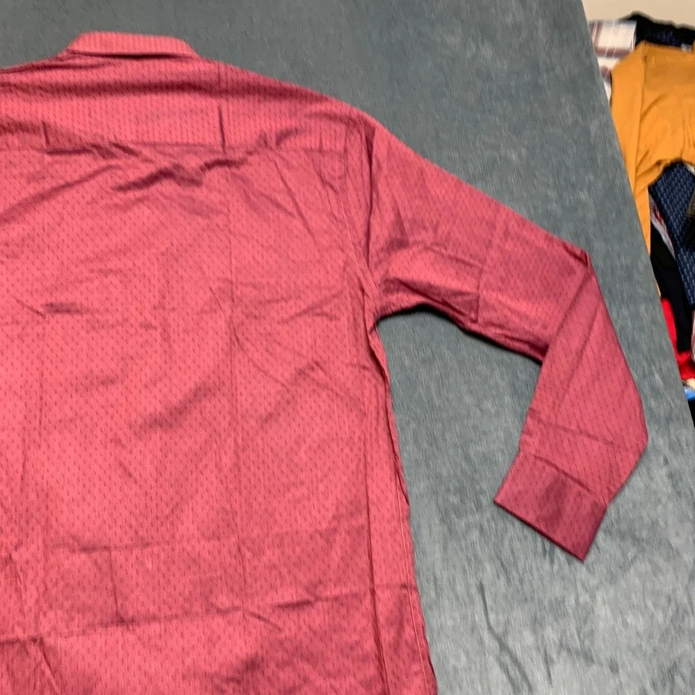 Cobb Italy Dress Shirt Mens 15.5 Pink Geometric Chest Pocket Long Sleeve Formal